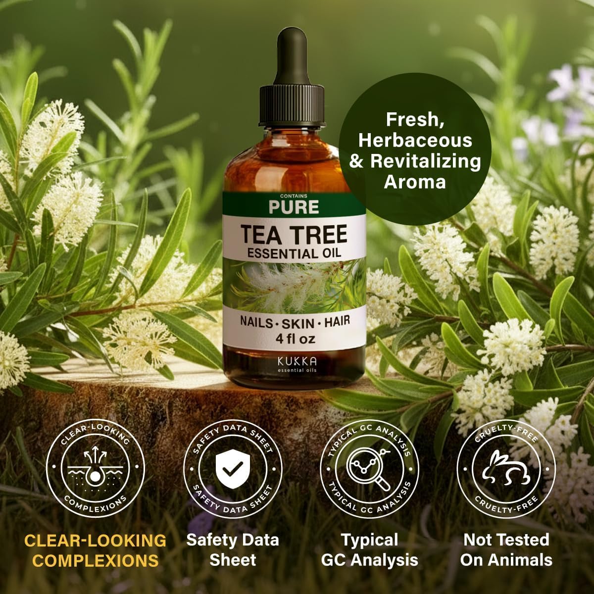 100% Pure Tea Tree Oil - 4 Fl Oz Tea Tree Essential Oil for Hair, Skin, Diffuser, Aromatherapy & DIY Soap Making Scent