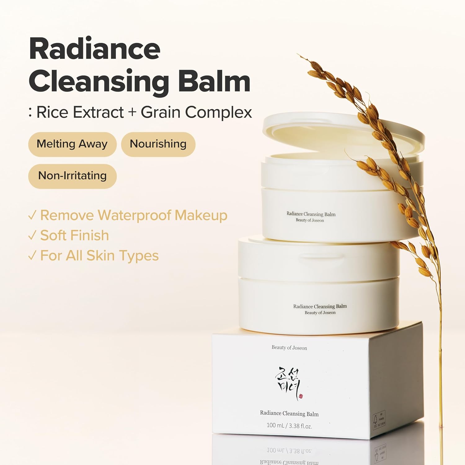 Beauty of Joseon Radiance Cleansing Balm Makeup, Sunscreen, Pore Cleanser for Sensitive Acne Skin. Korean Skincare for Men and Women 100ml, 3.38 fl.oz