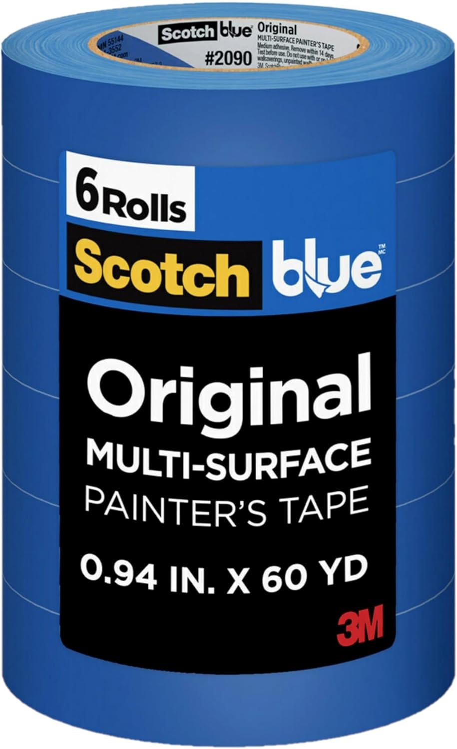 ScotchBlue Original Multi-Surface Painters Tape, 1 Inch Wide (0.94 In. x 60 Yds), 6 Rolls, Blue Paint Tape Protects Surfaces and Removes Easily, Masking Tapes for Indoor and Outdoor Use (2090-24EP6)