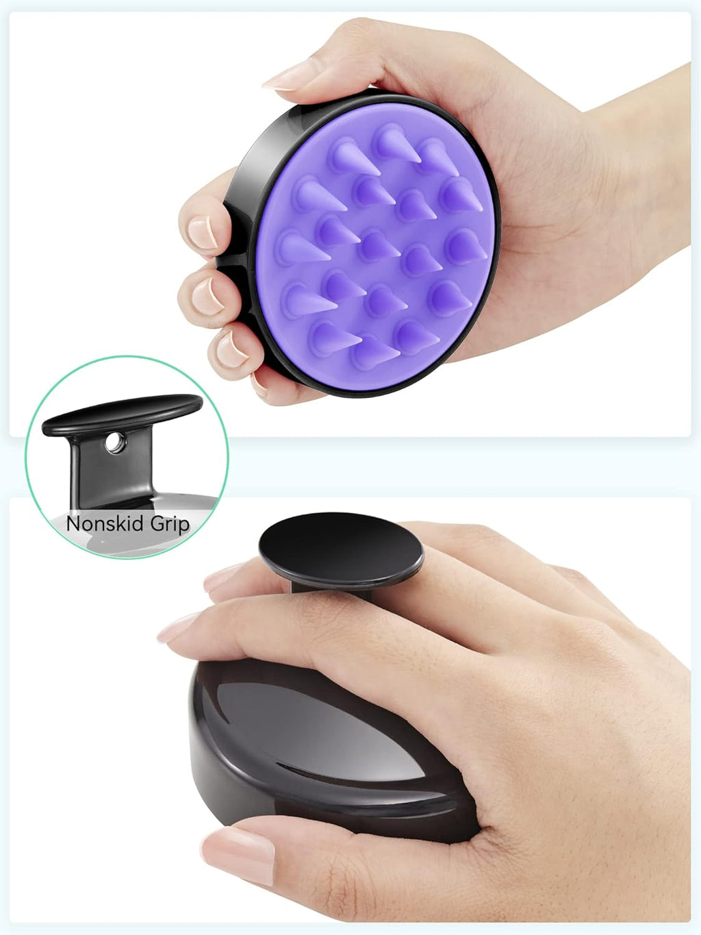 HEETA Scalp Massager Hair Growth, Soft Silicone Scalp Scrubber Shampoo Brush for Exfoliation, Dandruff Removal Head Massage Stress Relax, Wet & Dry Use for Thick Thin Curly Hair Care, Black