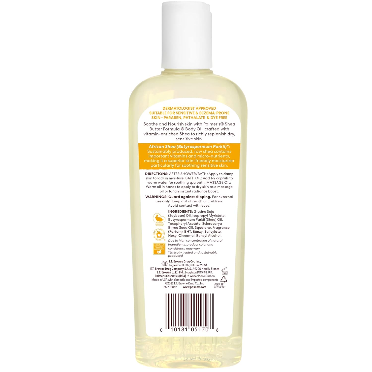 Palmer's Shea Formula Raw Shea Body Oil with Vitamin E, Deep Body Moisturizer to Soothe & Nourish Dry, Sensitive & Eczema-Prone Skin, 8.5 oz
