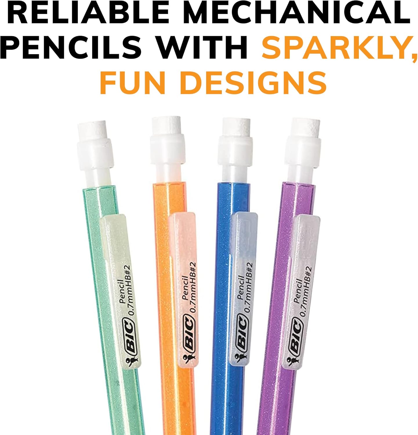 BIC Xtra-Sparkle Number 2 Mechanical Pencils With Erasers, Medium Point (0.7mm), 24-Count Pack, Mechanical Pencils for School Supplies