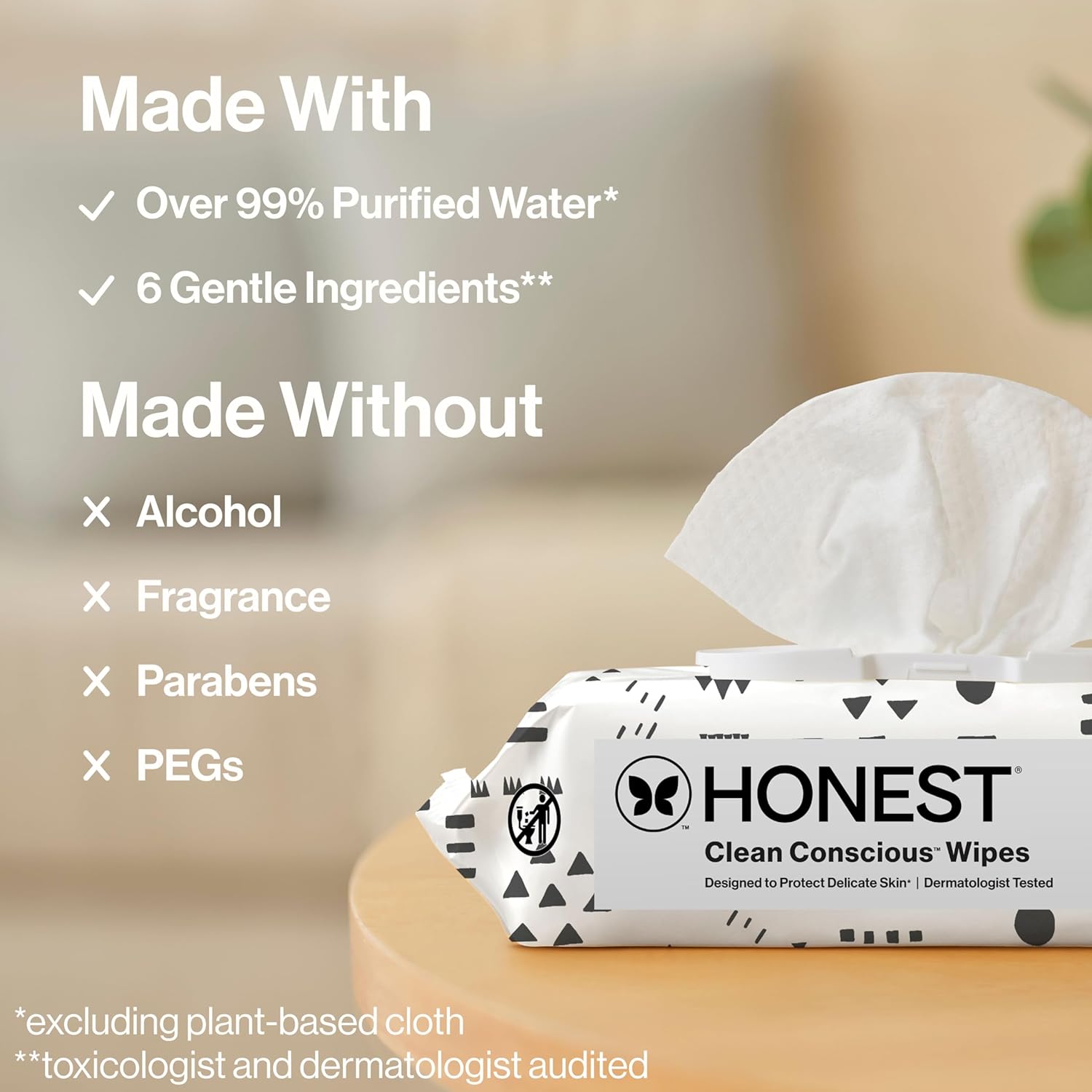 The Honest Company Baby Wipes for Sensitive Skin, Hypoallergenic, Fragrance-Free, Multi-Use, Pattern Play Design, 720 Count (8 Packs of 90)