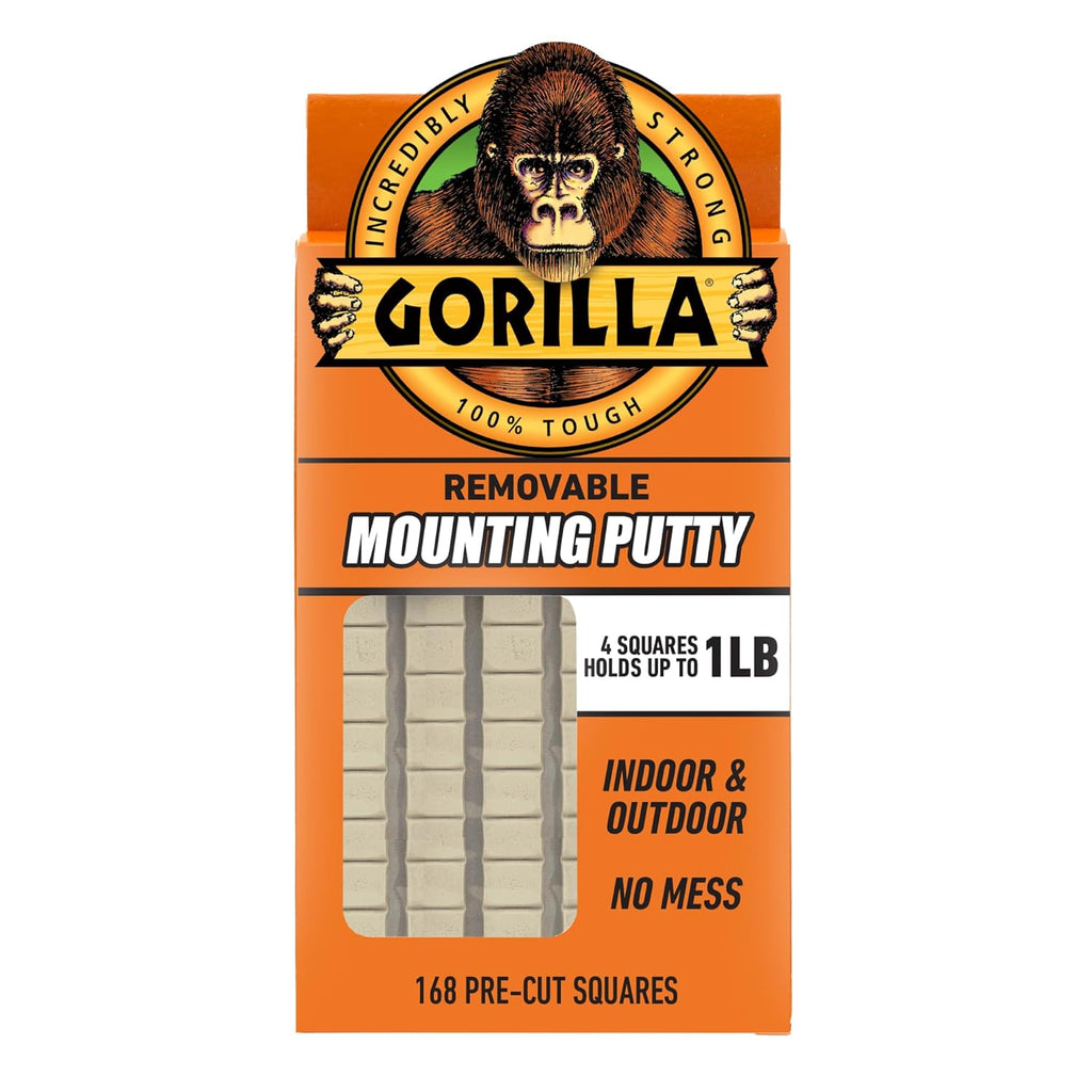 Gorilla Mounting Putty, Natural Tan Color, 168 Pre-Cut Squares (Pack of 1) - Non-Toxic Removable & Repositionable Wall Putty