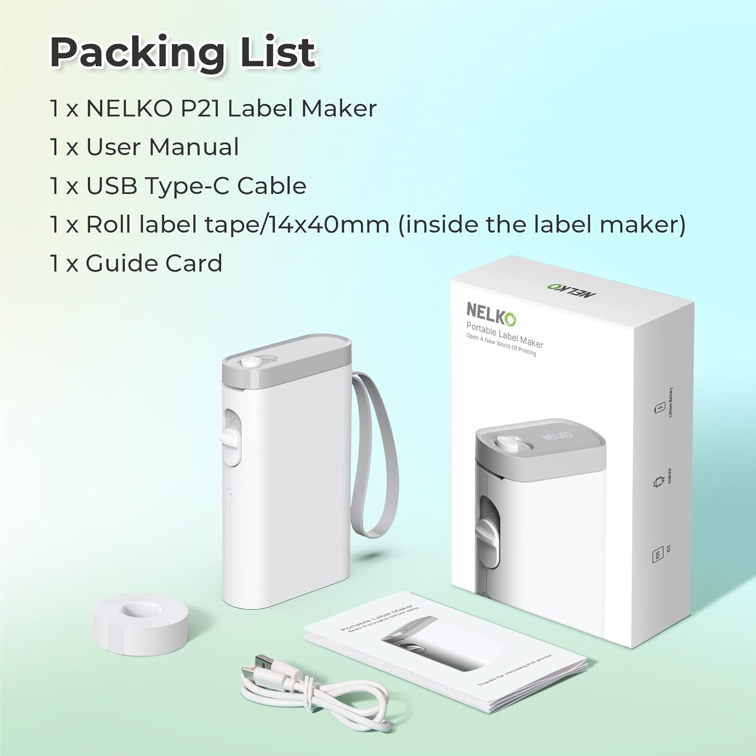 Nelko Label Maker Machine with Tape, P21 Bluetooth Label Printer, Wireless Mini Label Makers with Multiple Templates for School Office Home, White