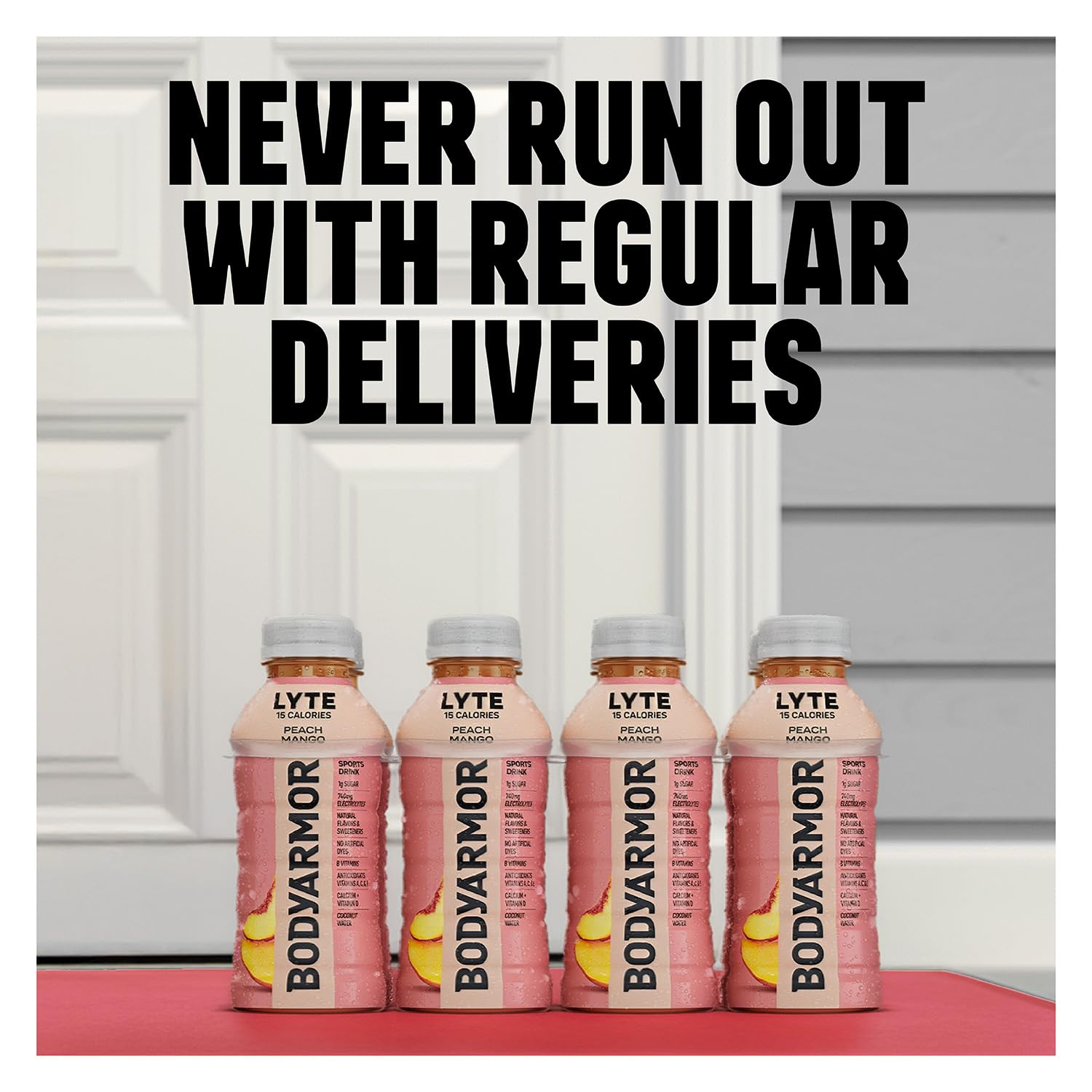 BODYARMOR LYTE, Peach Mango, Electrolyte Drink, 20 Calories, 16 Fl Oz Bottles (12 Pack), Coconut Water Sports Drink, Natural Flavor & B Vitamins