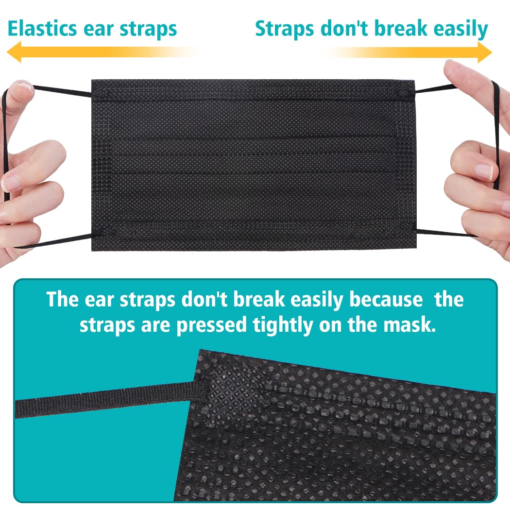 ZTANPS 100 PCS Disposable Face Masks, Black Disposable Masks, 3 Ply Protection Face Masks