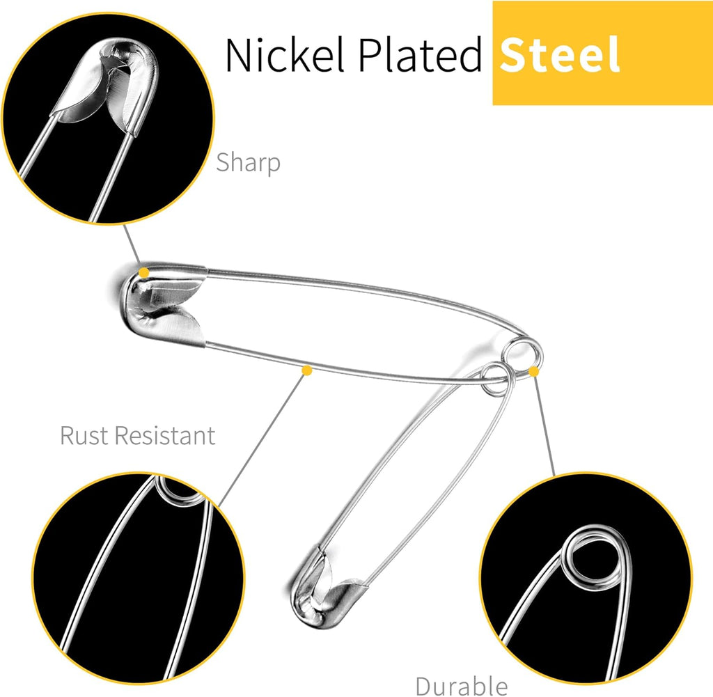 XKDOUS Safety Pins - 150 Pcs Assorted Sizes Silver Pins Bulk - Small & Large Heavy Duty for Clothes, Sewing, Craft