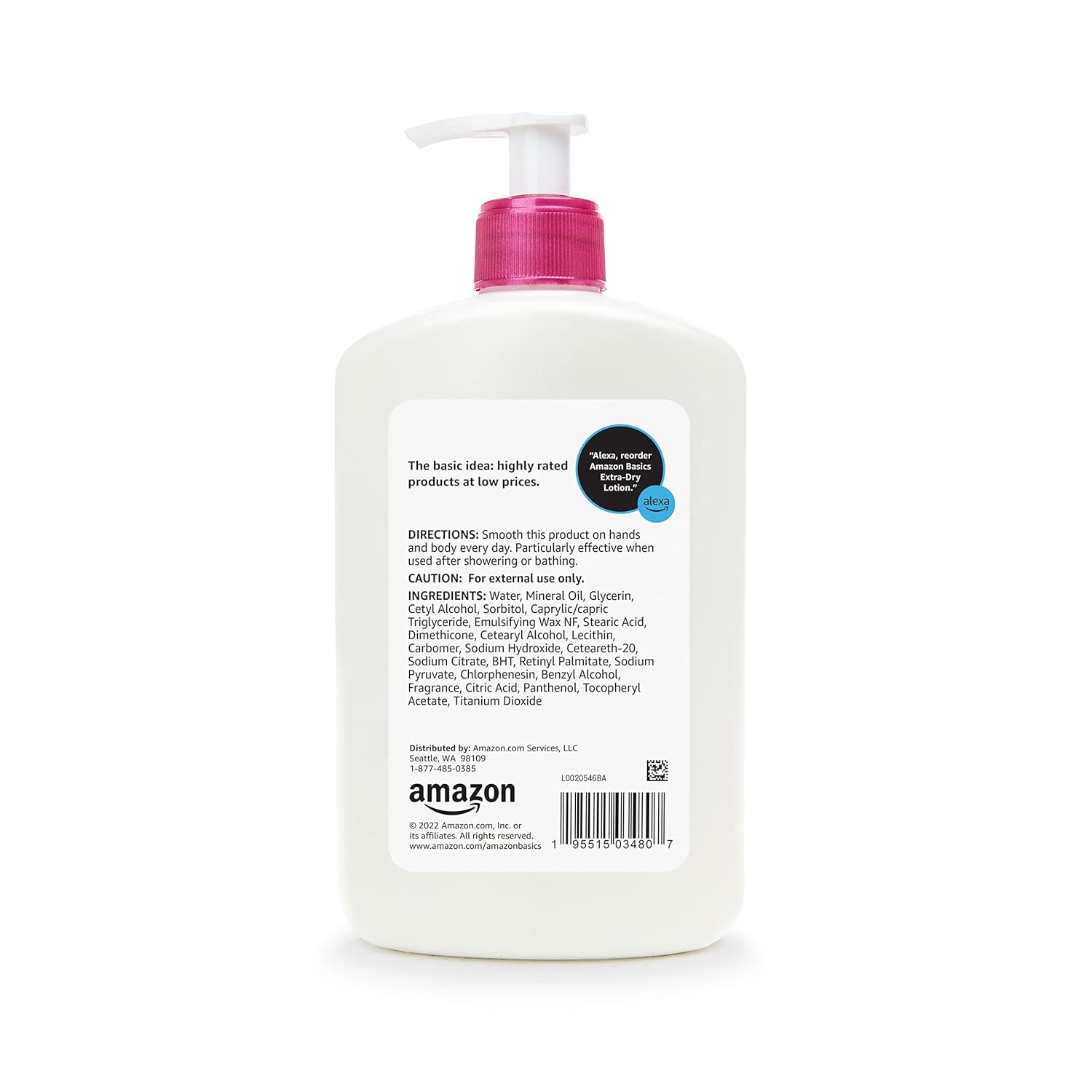 Amazon Basics Body Lotion For Dry Skin with Vitamins B5 & E, Clean Scent, 16 fl oz (Previously Solimo)