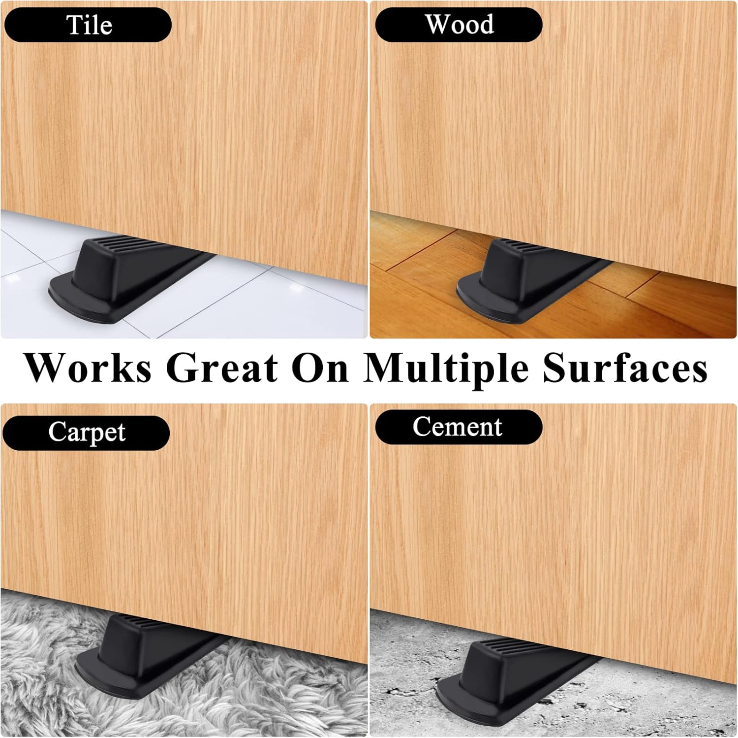 4 Pack Door Stoppers, Rubber for Bottom of Door, Rubber Door Stopper Wedge, Sturdy Stackable Door Stops for Floor