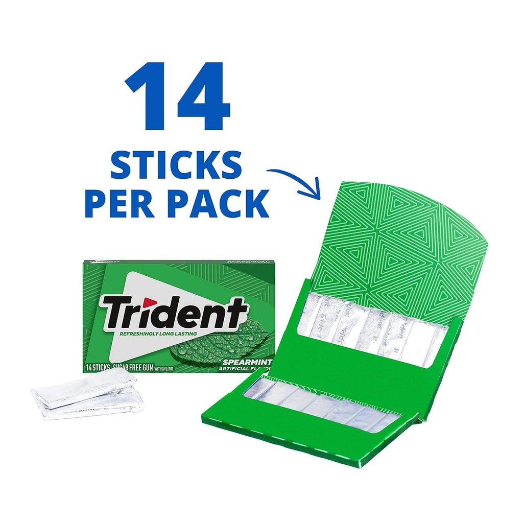 Trident Spearmint Sugar-Free Chewing Gum, 12 Packs of 14 Pieces (168 Total Pieces)