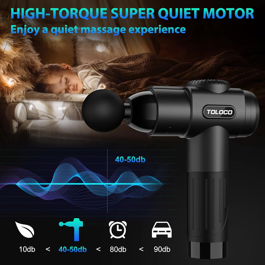 TOLOCO Massage Gun, Deep Tissue Back Massage for Athletes for Pain Relief, Percussion Massager with 10 Massages Heads & Silent Brushless Motor, Mothers Day Gifts, Black