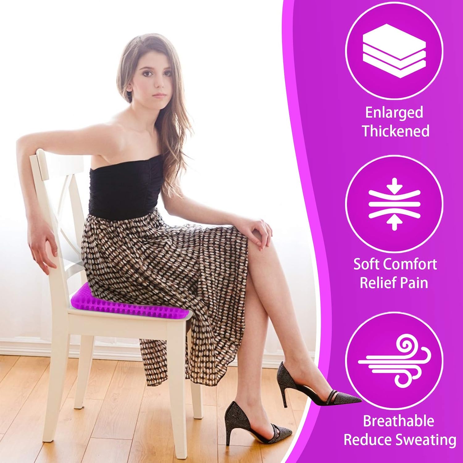 KYSMOTIC Gel Seat Cushion for Long Sitting (Large & Thick), Soft & Breathable, Gel Cushion for Wheelchair, Gel Chair Cushion for Hip Pain, Gel Seat Cushion for Office Chair (Black Cover)
