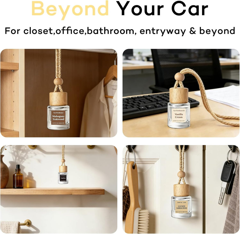 C Classy Car Air Freshener Hanging 2 Pack, Mahogany Teakwood Essential Oil Diffuser, Cute Glass Bottle, Long-Lasting Fragrance Car Accessories for Women & Men, Made in USA