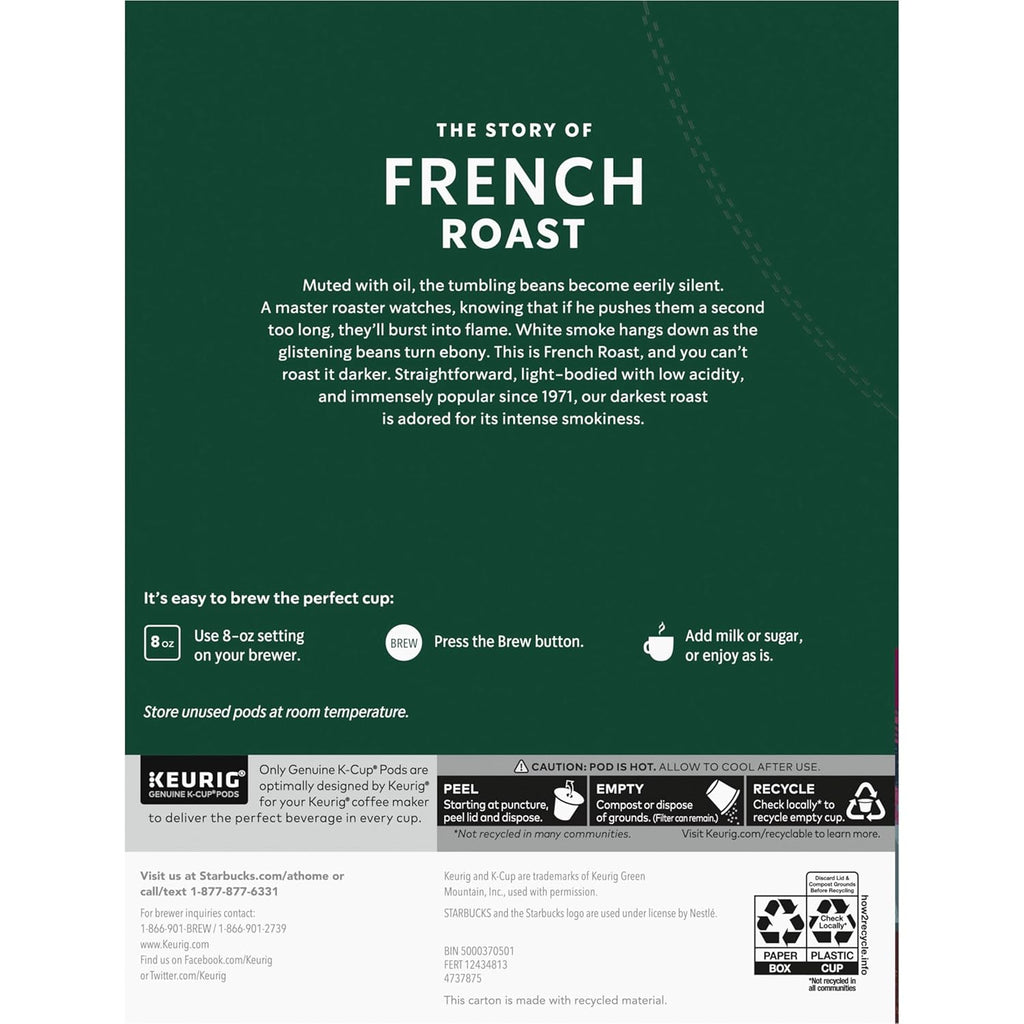 Starbucks K-Cup Coffee Pods, Dark Roast Hot or Iced Coffee, French Roast, 96 Keurig Pods