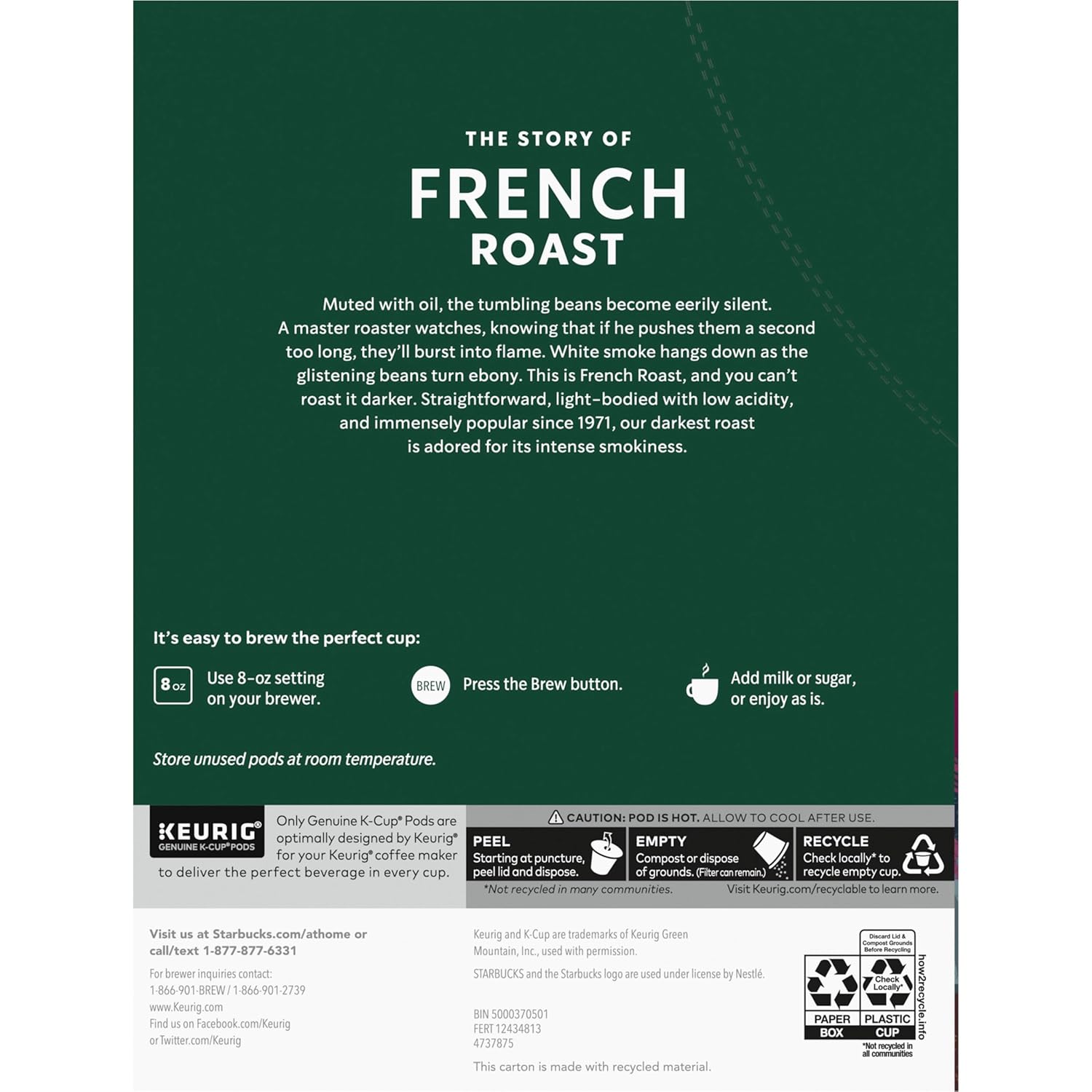 Starbucks K-Cup Coffee Pods, Dark Roast Hot or Iced Coffee, French Roast, 96 Keurig Pods