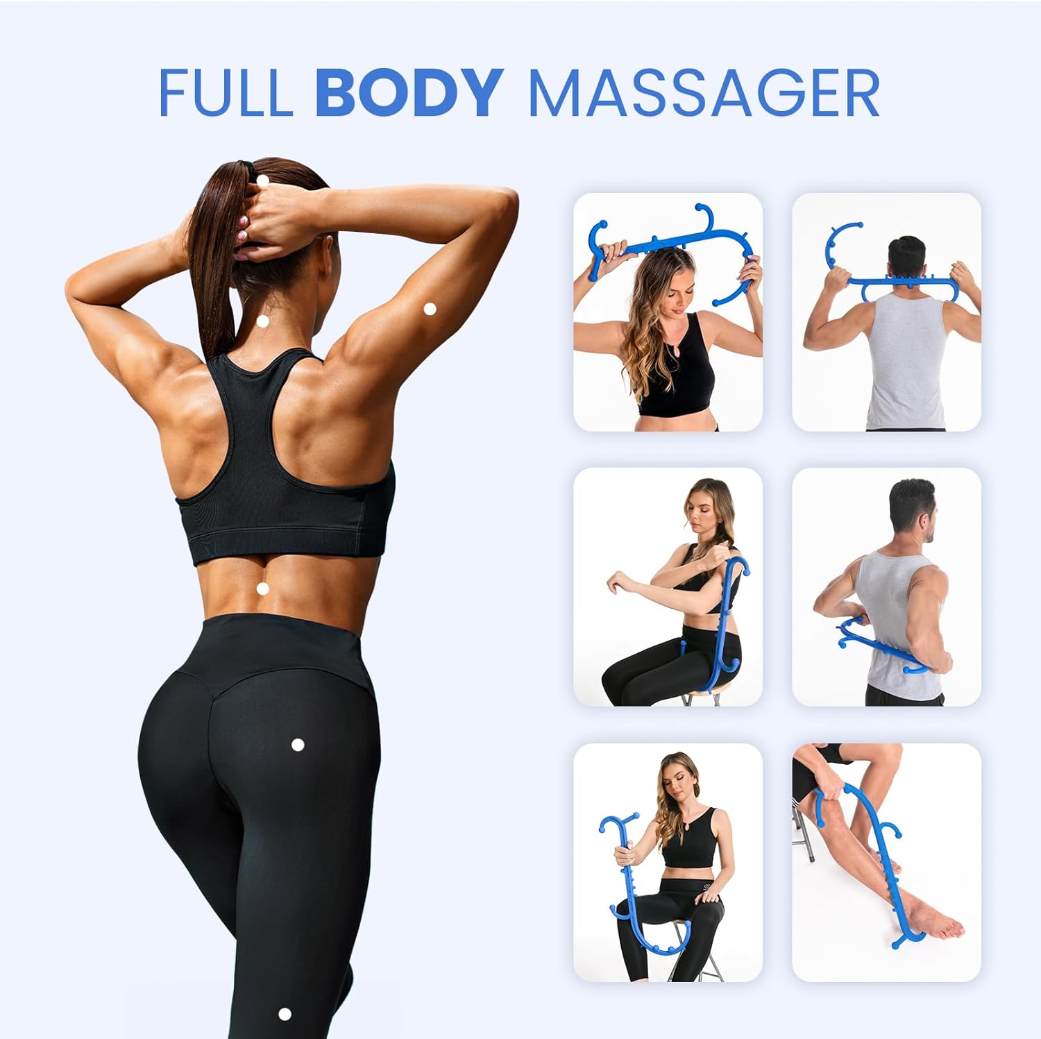 Ranarose Deep Tissue Back & Neck Massager - Back Massager Stick for Pain Relief, Muscle Knot Remover, Trigger Point Massage Tool for Full Body, Shoulders, Legs - Pressure Point Massage Tool (Black)