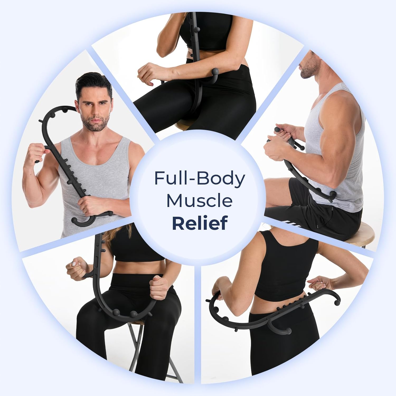 Ranarose Deep Tissue Back & Neck Massager - Back Massager Stick for Pain Relief, Muscle Knot Remover, Trigger Point Massage Tool for Full Body, Shoulders, Legs - Pressure Point Massage Tool (Black)