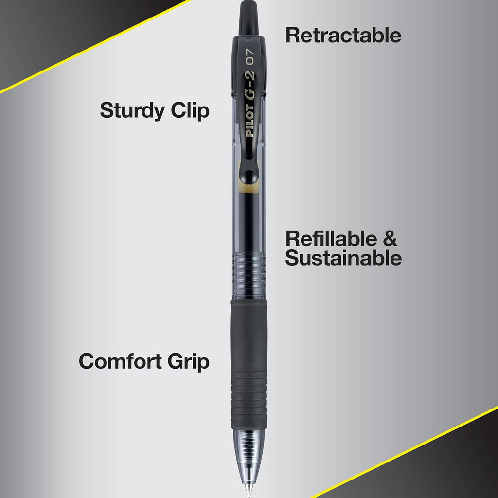 PILOT G2 Premium Refillable & Retractable Rolling Ball Gel Pens, Fine Point, Black Ink, 12 Count (Pack of 1) (31020)