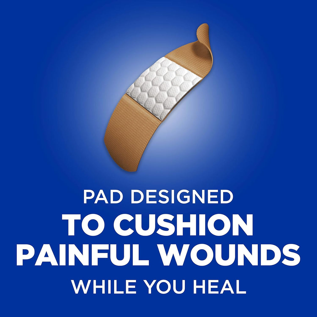 Band-Aid Brand Flexible Fabric Sterile Adhesive Bandages, Comfortable Cushioned Wound Care & Protection for Minor Cuts, Scrapes & Burns, First Aid, Hurt-Free Comfort Pad, One Size 1x3 In, 100 Count