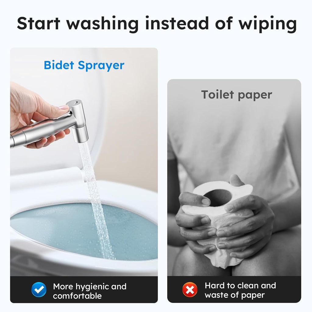 Arofa Handheld Toilet Bidet Sprayer for Toilet-Adjustable Water Pressure Control with Bidet Hose for Feminine Wash, Stainless Steel Brushed Nickel Bidet Faucet Cloth Diaper for Baby Wash