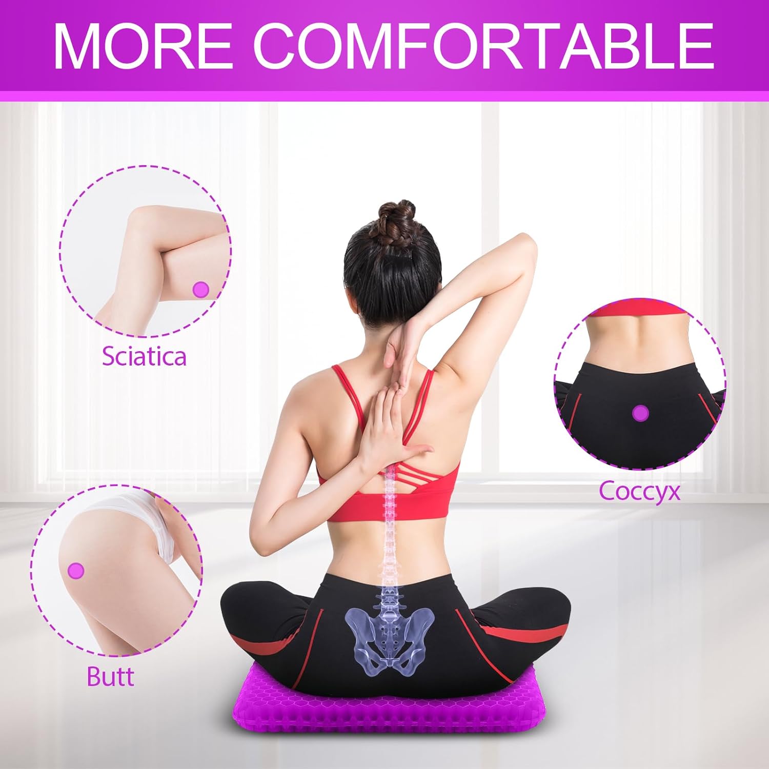 KYSMOTIC Gel Seat Cushion for Long Sitting (Large & Thick), Soft & Breathable, Gel Cushion for Wheelchair, Gel Chair Cushion for Hip Pain, Gel Seat Cushion for Office Chair (Black Cover)