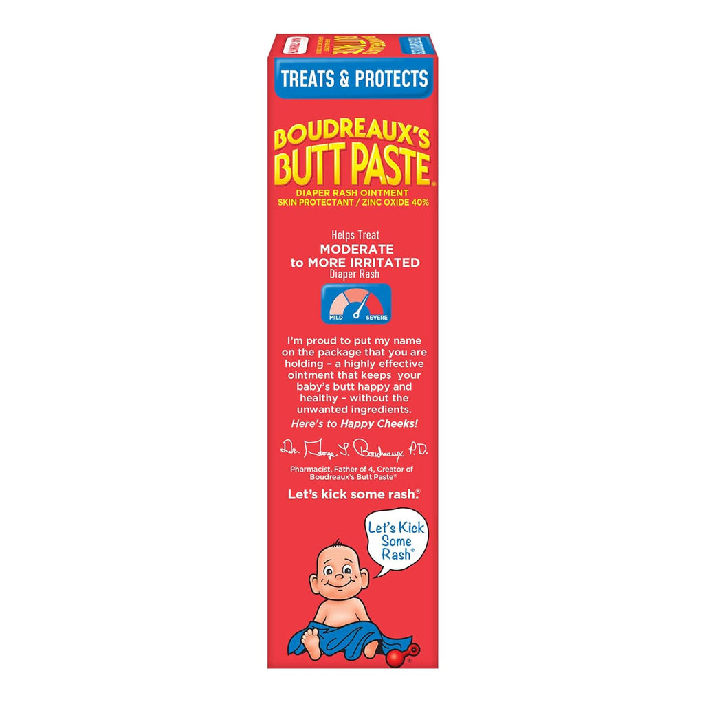 Boudreaux’s Butt Paste Max Strength Diaper Rash Cream for Baby, Ointment With Zinc Oxide, 4 oz Tube