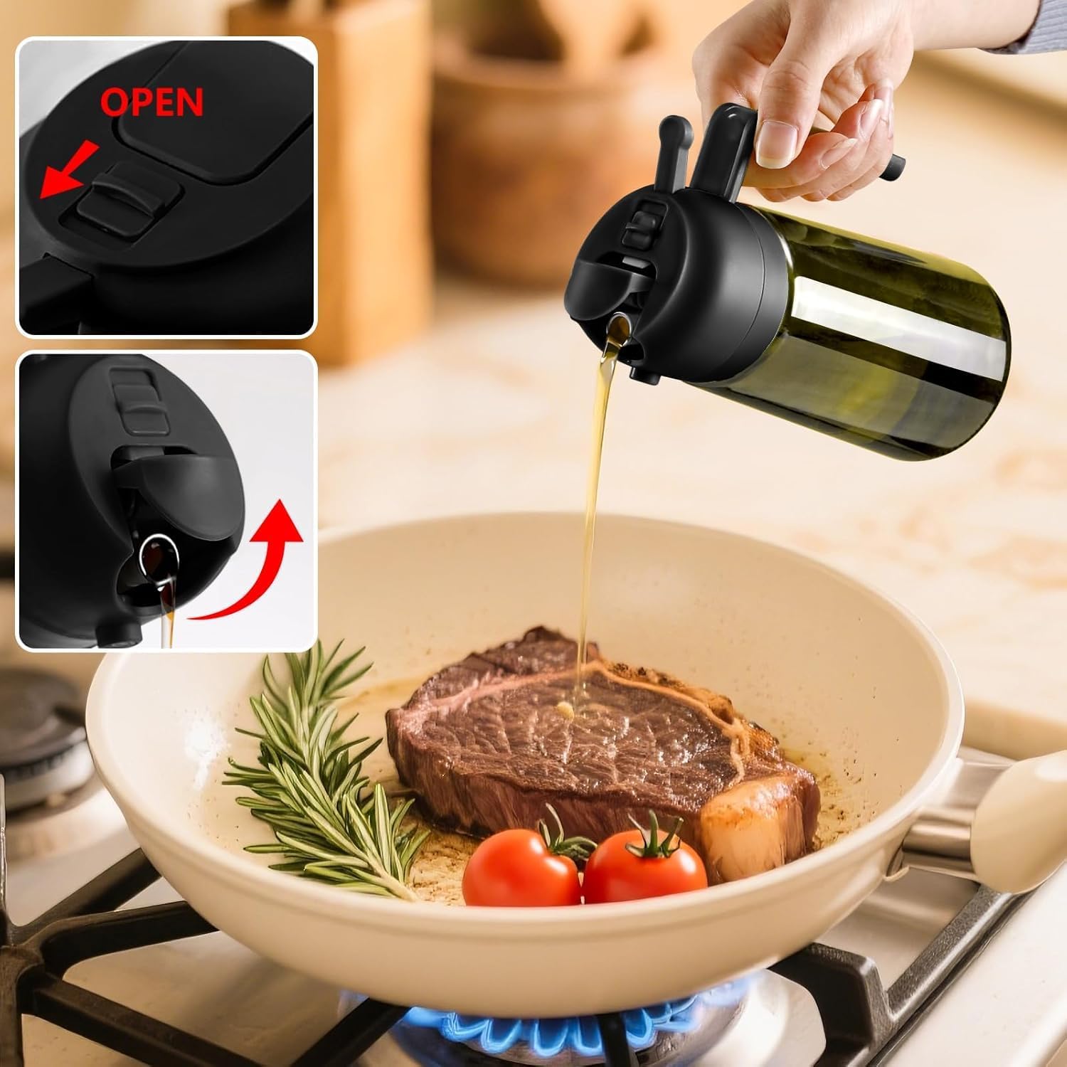 Olive Oil Sprayer for Cooking, 16oz/470ml Glass Light-Proof Oil Pourer for Kitchen, Air Fryer, Cooking, Salad, and BBQ by SWEET VIEW