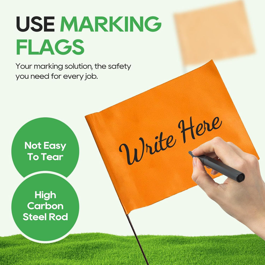 Zozen 50Pack Fluorescent Orange Marking Flags, Writable/15x4x5 Inch, Yard Flags for Lawn & Irrigation & Landscape & Sprinkler & Survey & Dog Training.