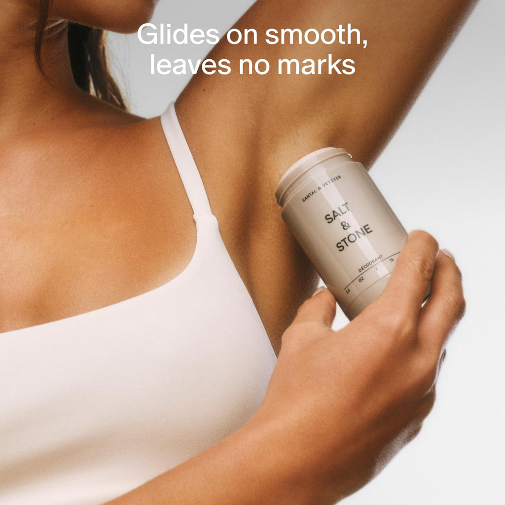 Salt & Stone Aluminum Free Deodorant | Extra Strength 48 Hour Protection for Women & Men | Made with Seaweed Extracts, Niacinamide & Prebiotics | Santal & Vetiver
