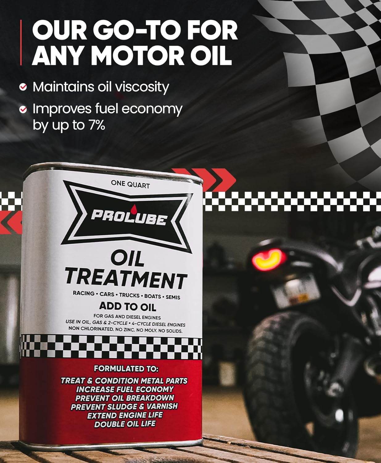 Prolube Oil Treatment - Engine Oil Additive for Gas & Diesel Engines - Reduces Wear, Noise, Vibration - Boosts Fuel Economy & Horsepower - Works on Transmissions & Differentials (1QT)