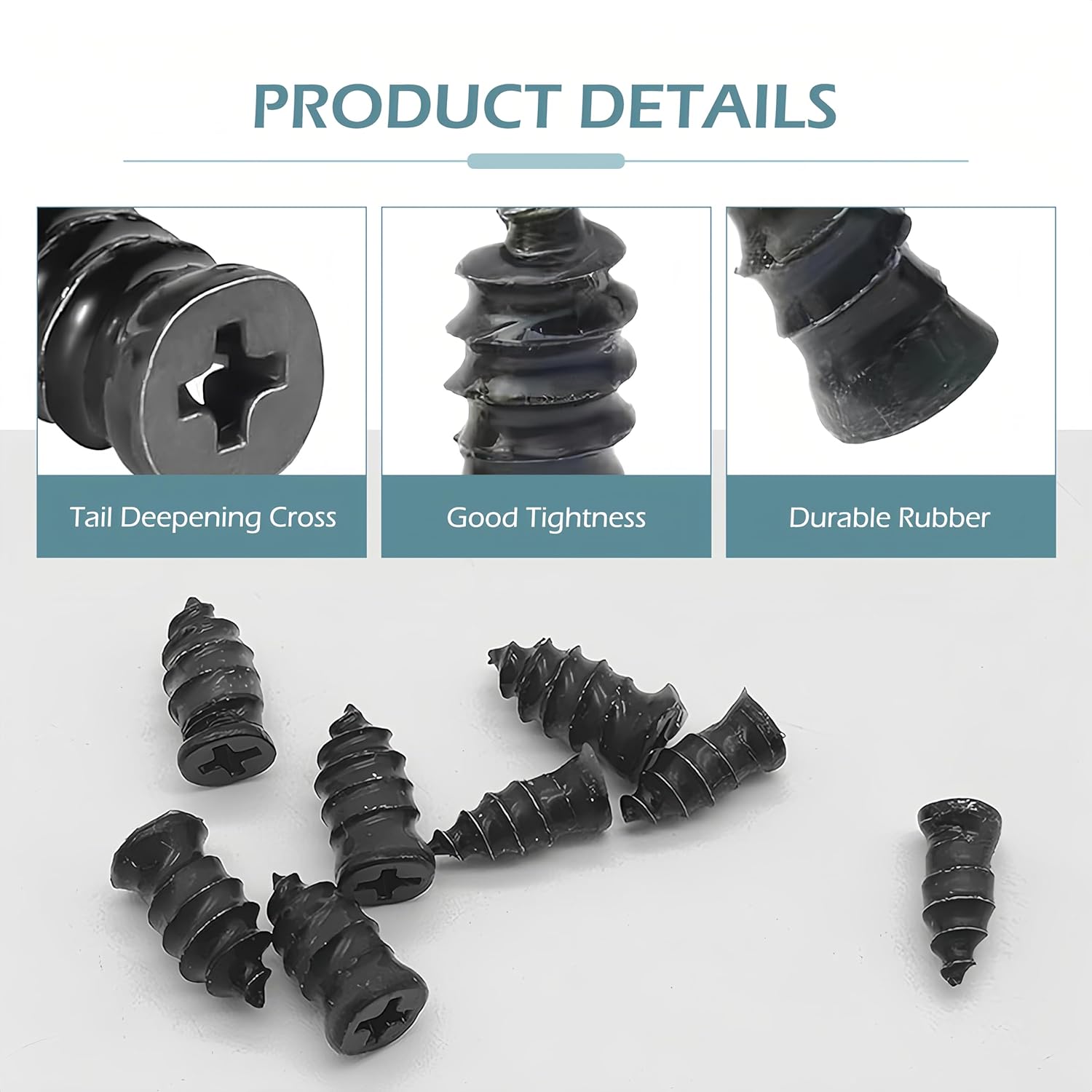60 PCS Tire Repair Rubber Nail, Vacuum Tire Repair Kits Spiral Rubber Screws, Fast Self-Service Tool for Car, Truck, Motorcycle, Tractor Tire Puncture Repair (Black)
