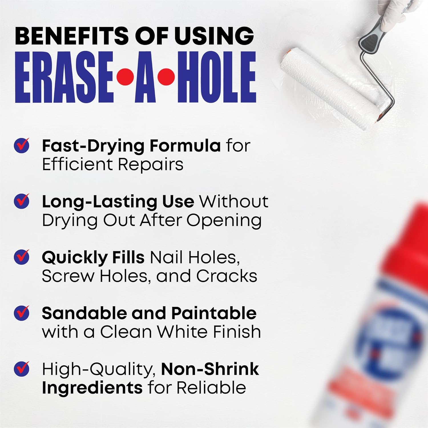 Erase-A-Hole Wall Repair Stick – Quick-Dry Nail & Screw Hole Filler for Drywall, Wood & Plaster – No Sand Spackle Alternative, Paintable Putty, 4.5 oz