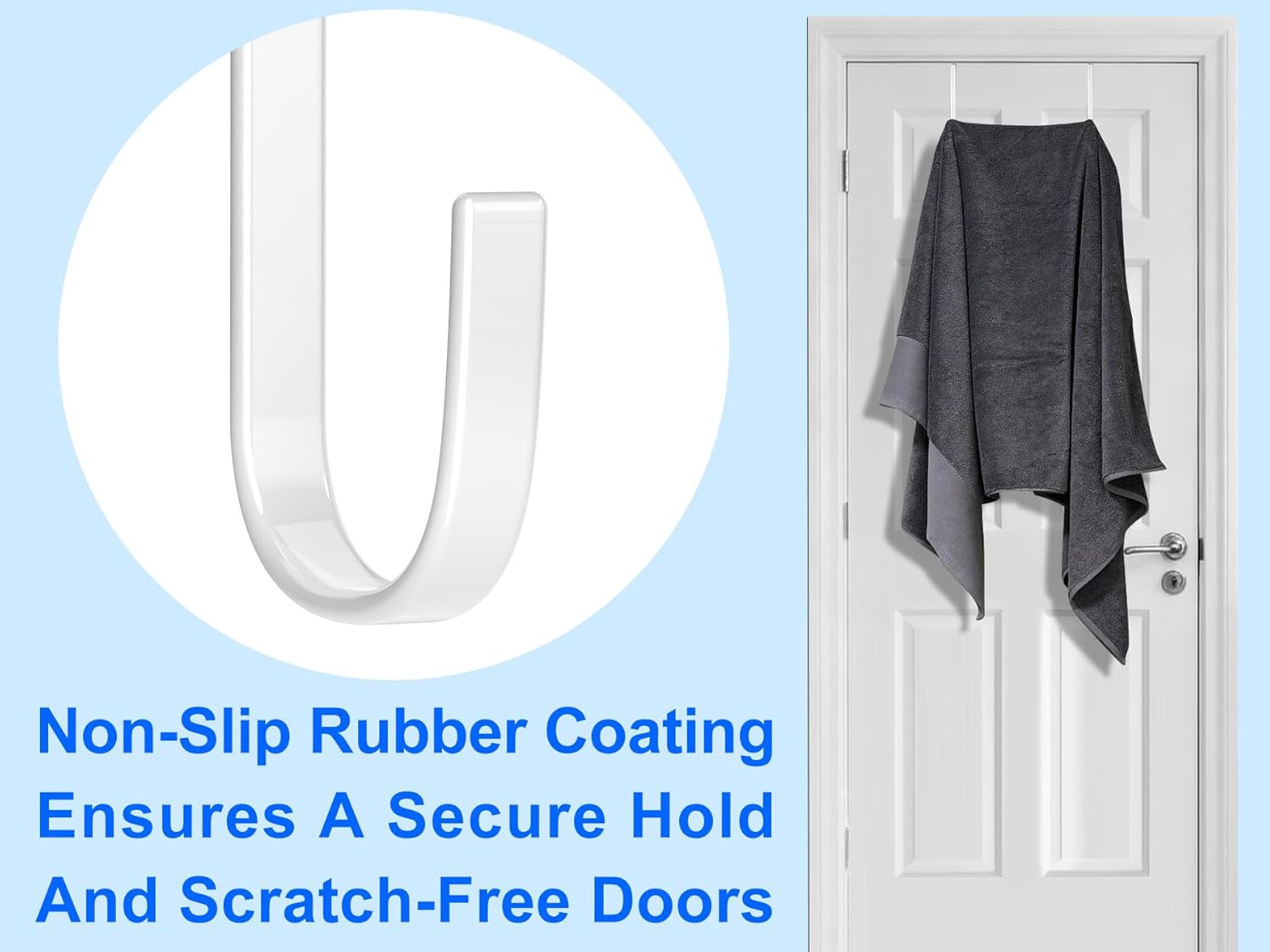 Mars-Rock Over the Door Hooks 4Pcs L=5.5" Fit 1 3/8" Door Steel with White Rubber Coating Hanging Towel Robe Clothing Hanger for Bathroom Room Wreath Ironing Board Holder Cute Thin Single Heavy Duty