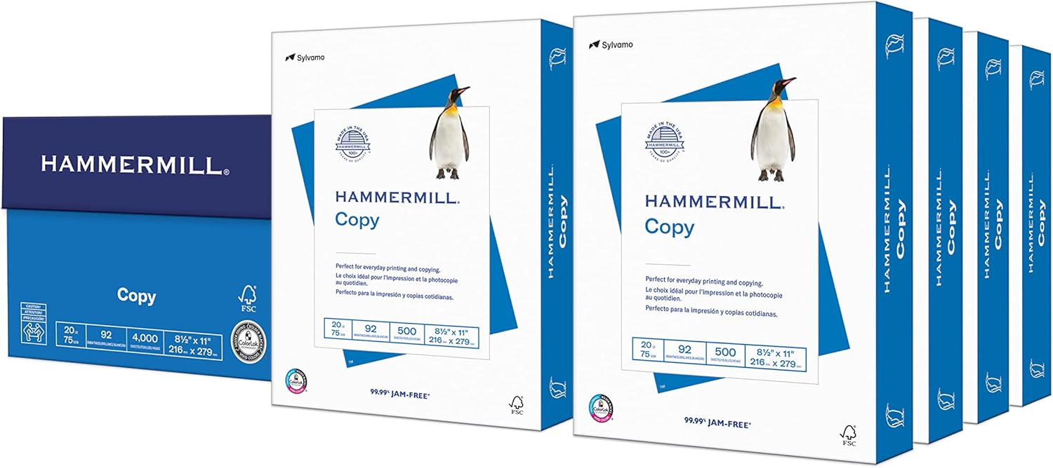 Hammermill Printer Paper, 20 lb Copy, 8.5 x 11-8 Ream (4,000 Sheets) - 92 Bright, Made in the USA