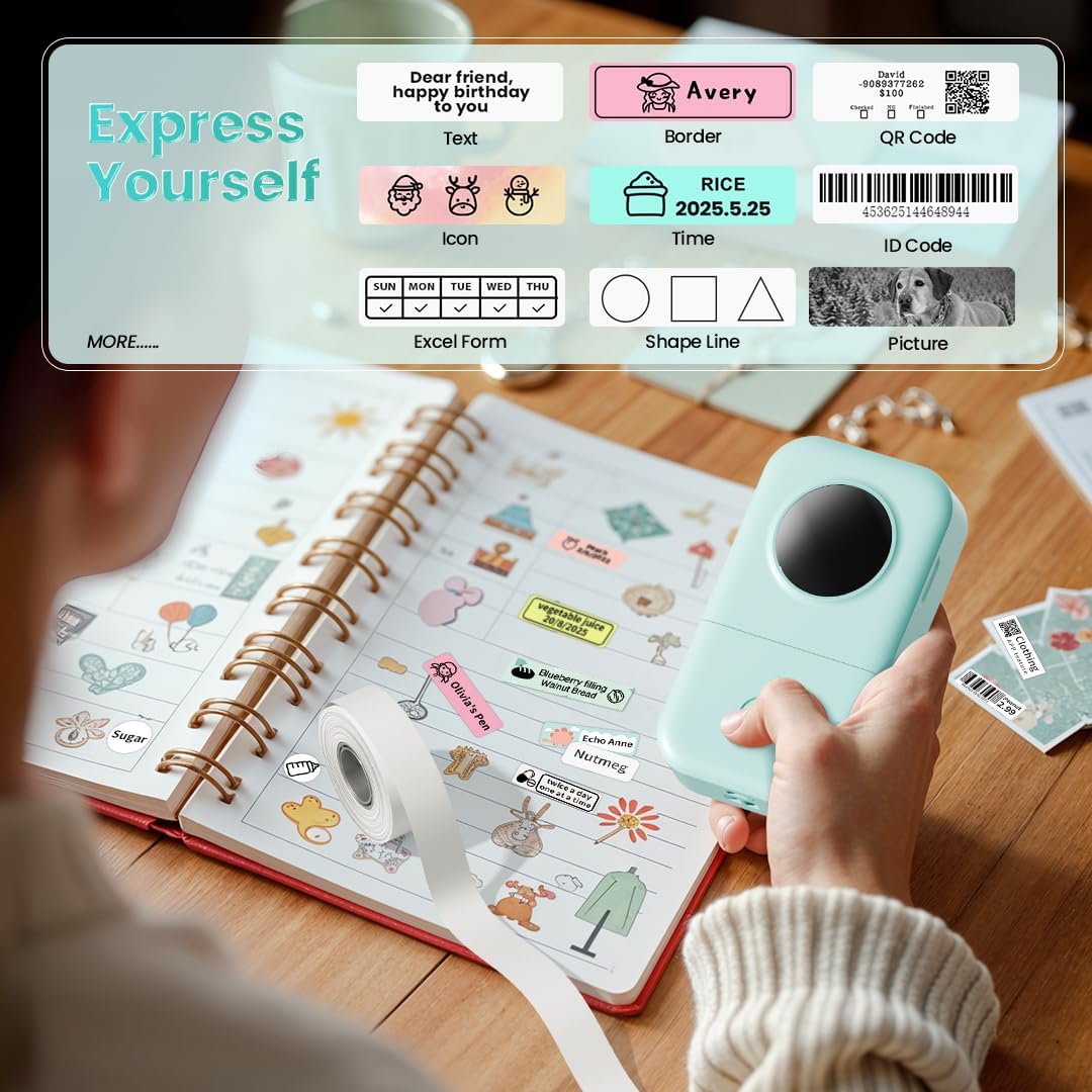 Phomemo Label Maker, D30 Portable Bluetooth Label Maker Machine with Tape, Small Mini Label Printer, Multiple Templates Fonts Icon Labeler for Home, School, Office