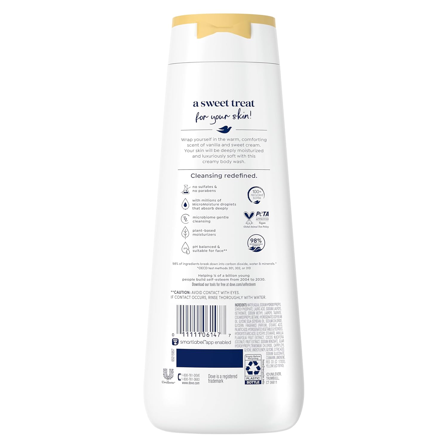 Dove Indulge Body Wash Warm Vanilla + Sweet Cream for Hydrated & Soft Skin 20 FO
