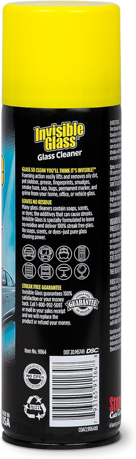 Invisible Glass 91164-2PK Premium Aerosol Glass Cleaner Spray for Car Windshields and Windows, Automotive and Home Window Cleaner, Streak-Free, Ammonia-Free, Tint-Safe – 19 oz (Pack of 2)