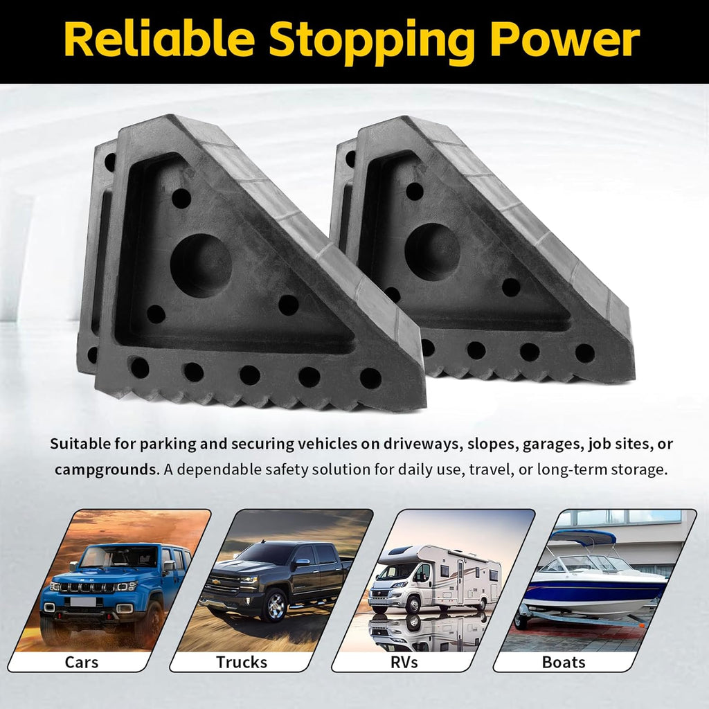 MaxxHaul Solid Rubber Wheel Chock 2-Pack | 8" x 4" x 6" Heavy-Duty Tire Stop | Non-Slip Traction Pads | Built-In Handle | All-Weather Vehicle Safety Block (70472)