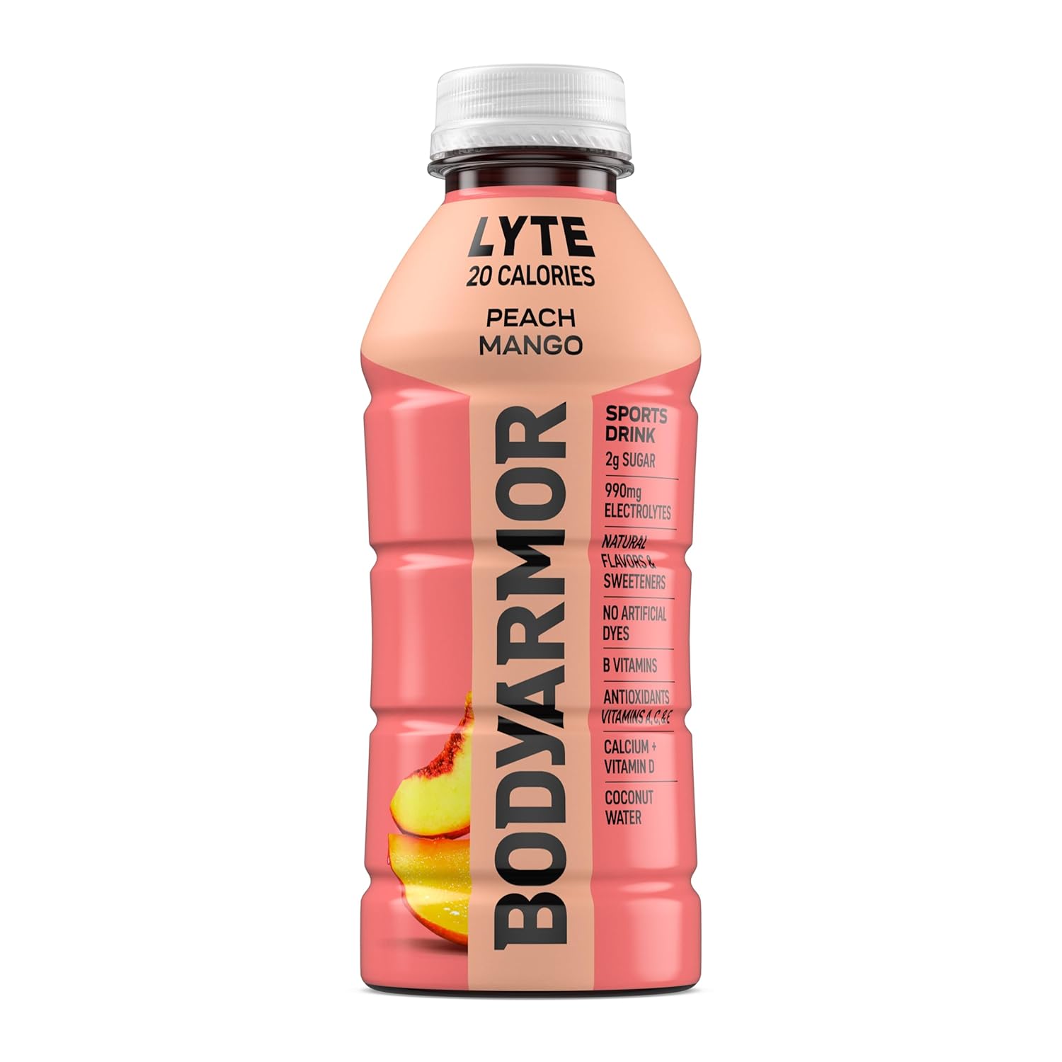 BODYARMOR LYTE, Peach Mango, Electrolyte Drink, 20 Calories, 16 Fl Oz Bottles (12 Pack), Coconut Water Sports Drink, Natural Flavor & B Vitamins