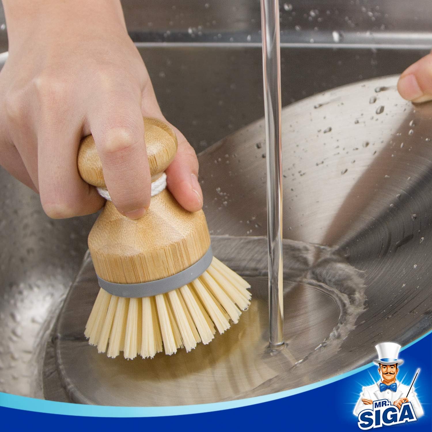 MR.SIGA Bamboo Palm Brush, Scrub Brush for Dishes Pots Pans Kitchen Sink Cleaning, Pack of 2