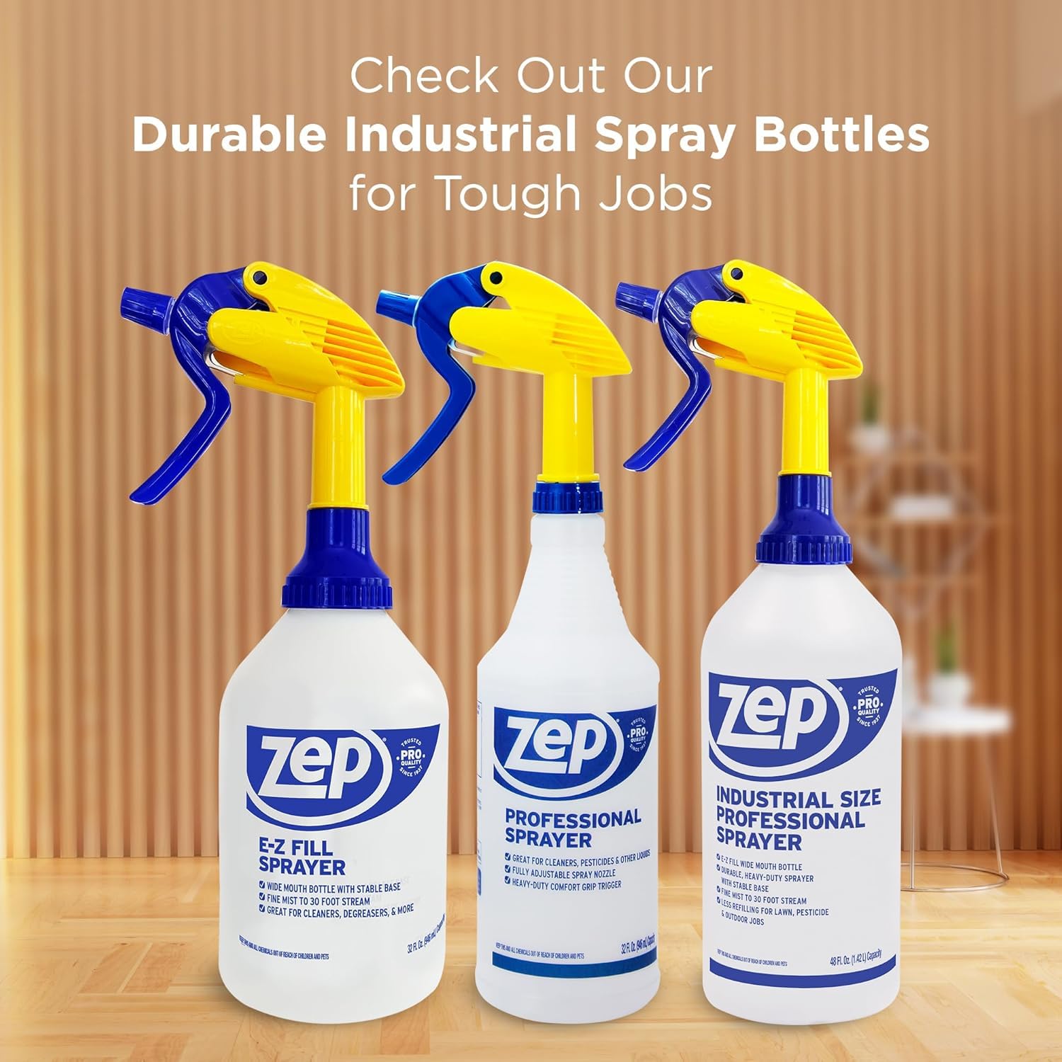 ZEP Professional Sprayer Bottle - 32 oz (Pack of 3) - HDPRO1 - Versatile Adjustable Nozzle Spray Bottles with a Fine Mist or Powerful Spray, Refillable for Diluted Concentrate