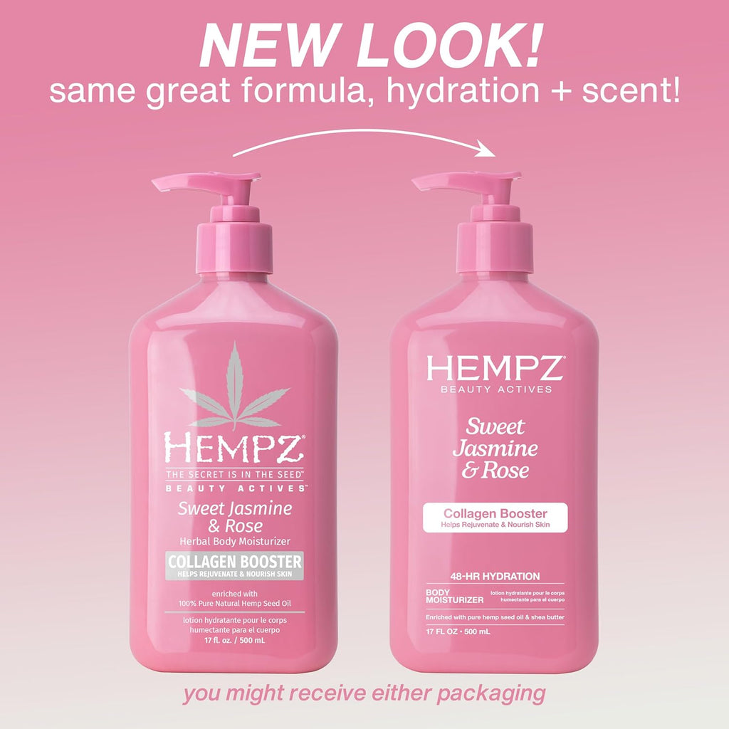 Hempz Sweet Jasmine & Rose Herbal Body Moisturizer for Women, 17 Fl. oz. - Moisturizing Lotion with 100% Pure Hemp Seed Oil, Collagen, Shea Butter - Hydrating Vegan Lotion for Dry Skin