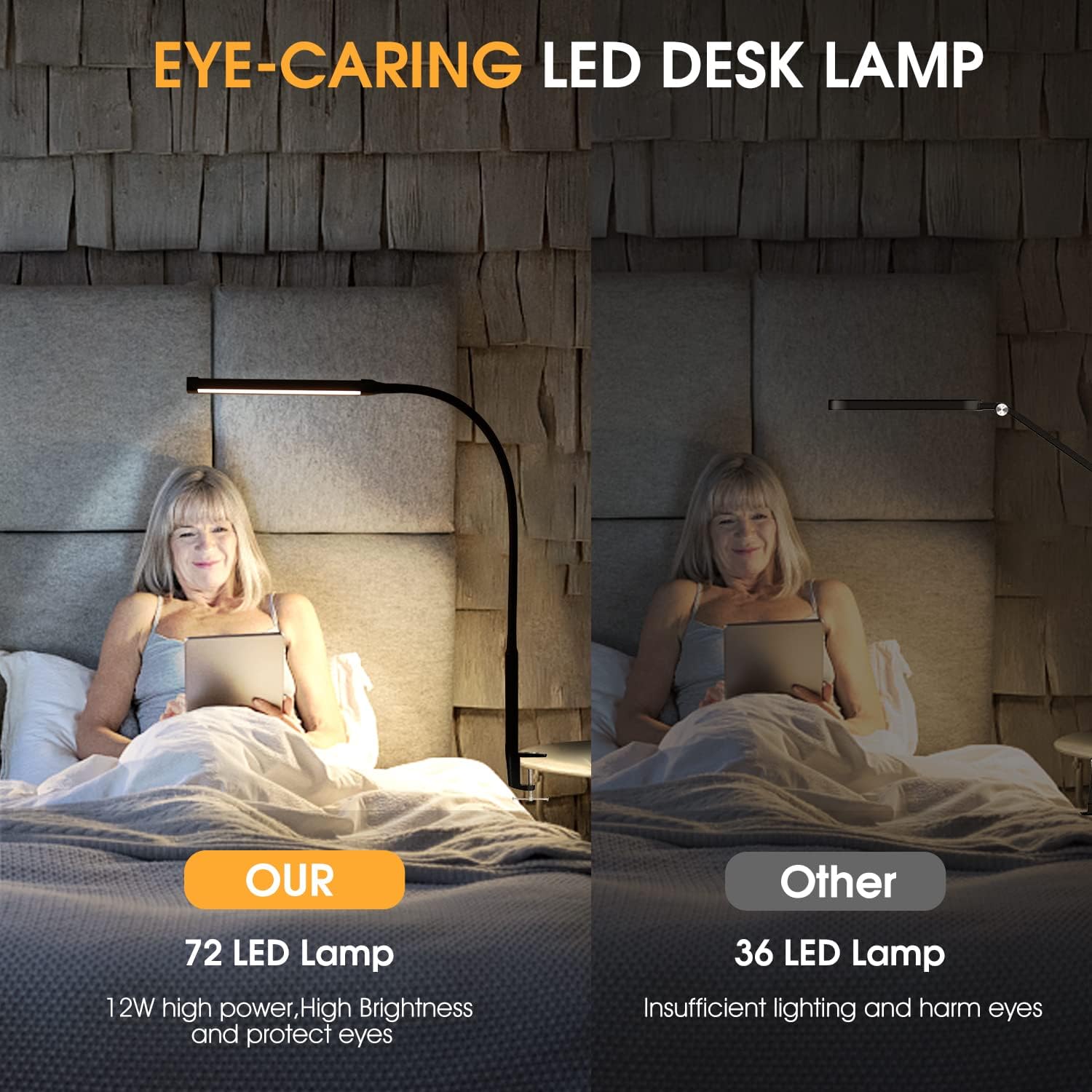 Voncerus LED Desk Lamp with Clamp, Eye-Caring Clip on Lights for Home Office, 3 Modes 10 Brightness, Long Flexible Goose-Neck, Metal, Swing Arm Architect Task Table Lamps with USB Adapter, Black