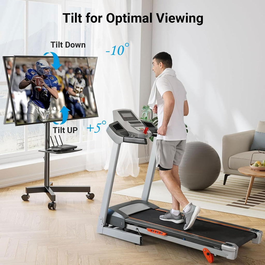 PERLESMITH Rolling TV Stand, Mobile TV Stand for 23-60 Inch LCD LED TVs, Tilt TV Stand Wheels Holds up to 88Lbs, Portable TV Stand for Bedroom with Shelf, Outdoor TV Stand Max VESA 400x400mm PSTVMC06