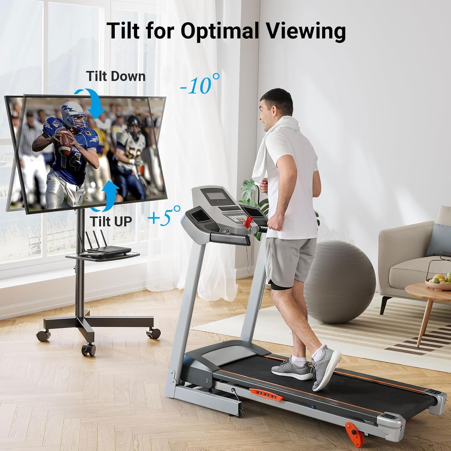 PERLESMITH Rolling TV Stand, Mobile TV Stand for 23-60 Inch LCD LED TVs, Tilt TV Stand Wheels Holds up to 88Lbs, Portable TV Stand for Bedroom with Shelf, Outdoor TV Stand Max VESA 400x400mm PSTVMC06