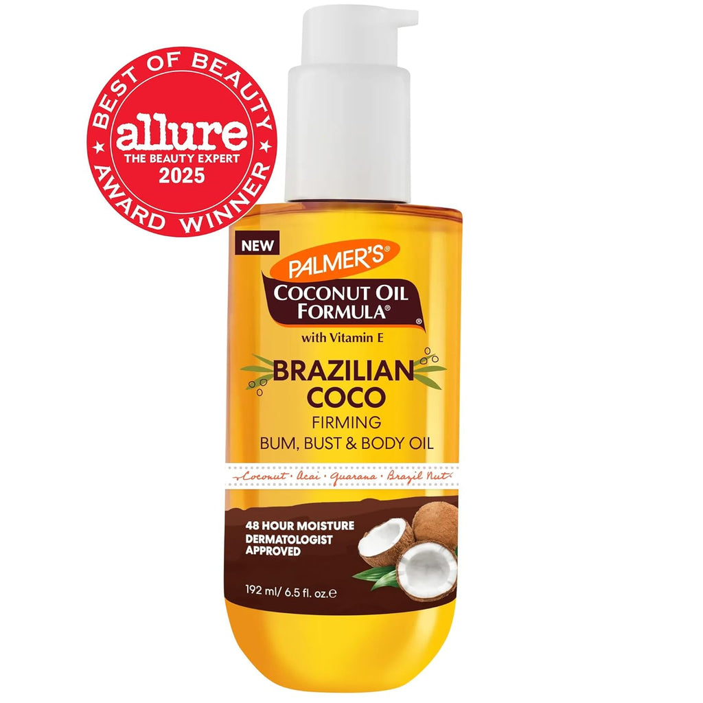 Palmer's Coconut Oil Formula Brazilian Coco Firming Body Oil with Vitamin E, 6.5 Fl Oz, Helps with Skin Tightening & Firming of Bum, Bust & Belly, Provides 48Hr Moisture, Dermatologist Approved