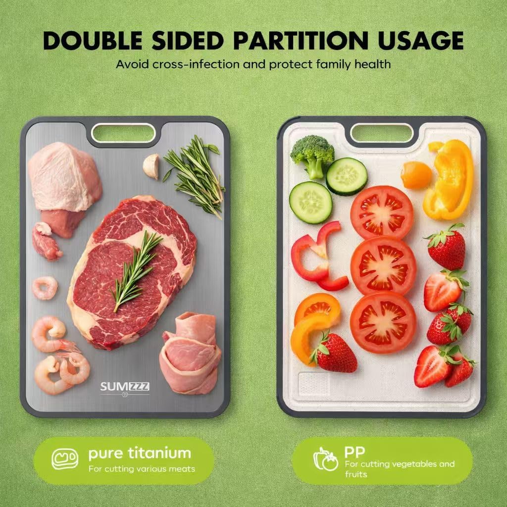 Sumzzz Titanium Cutting Board for Kitchen, Non Toxic 2-in-1 Cutting Board Double Sided Food Grade Pure Titanium, Knife Friendly Easy to Clean Large Size 15”×10.3”