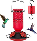 FEED GARDEN Glass Hummingbird Feeder, 16oz Outdoor Hanging Bird Feeder with Ant Moat, 4 Bee-Proof Feeding Ports, 360° Perch, Leak-Proof, Red