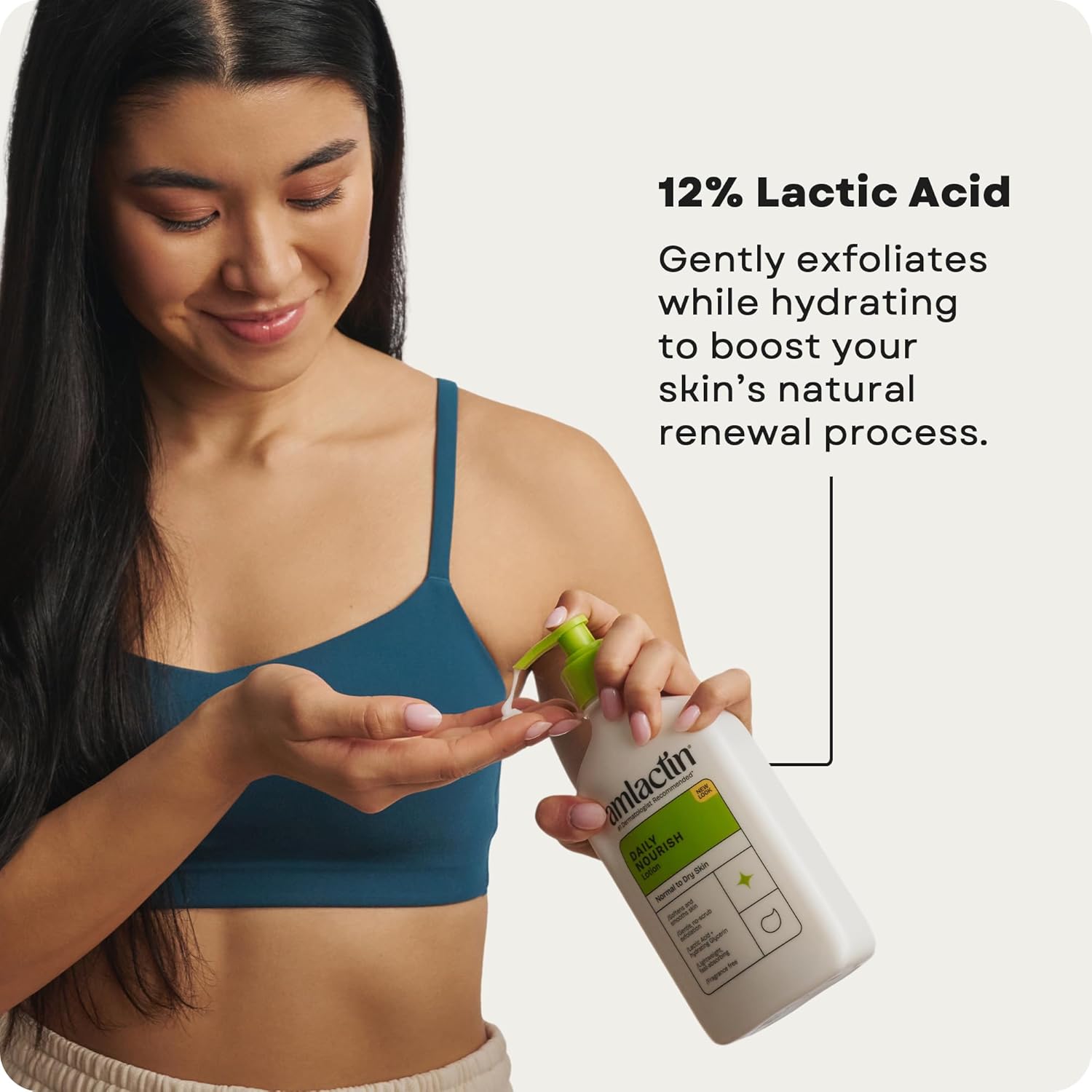 AmLactin Daily Nourish Therapeutic Body Lotion for Dry Skin - No-Scrub Exfoliator and Moisturizer 12% Lactic Acid Lotion, 14.1 oz (Packaging May Vary)